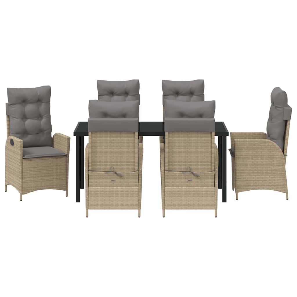 Tuin eettafelset met kussen 7 pcs Beige poly rattan