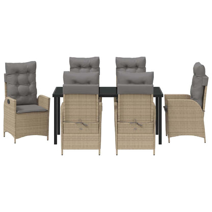 Tuin eettafelset met kussen 7 pcs Beige poly rattan
