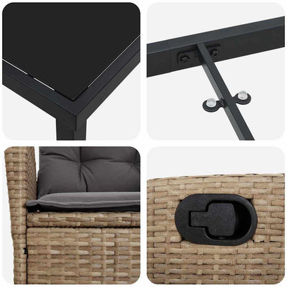 Tuin Eettafelset Met Kussen 7 Pcs Beige Poly Rattan