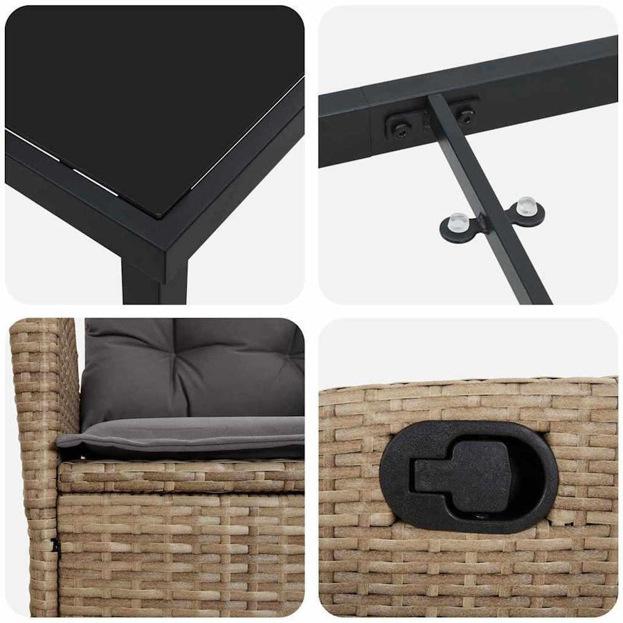 Tuin Eettafelset Met Kussen 7 Pcs Beige Poly Rattan