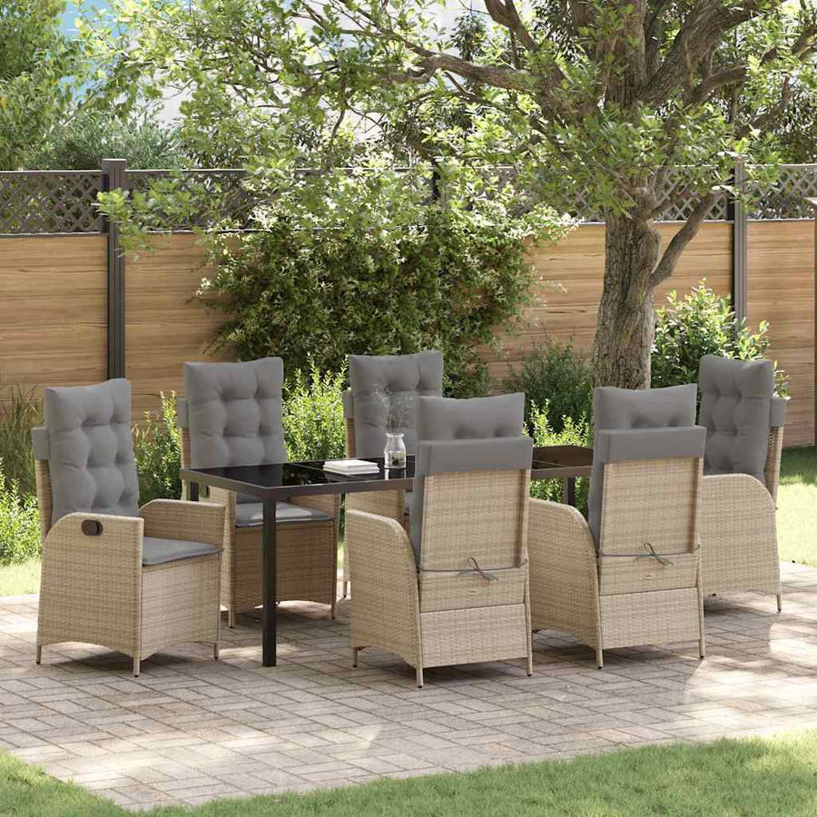Tuin Eettafelset Met Kussen 7 Pcs Beige Poly Rattan