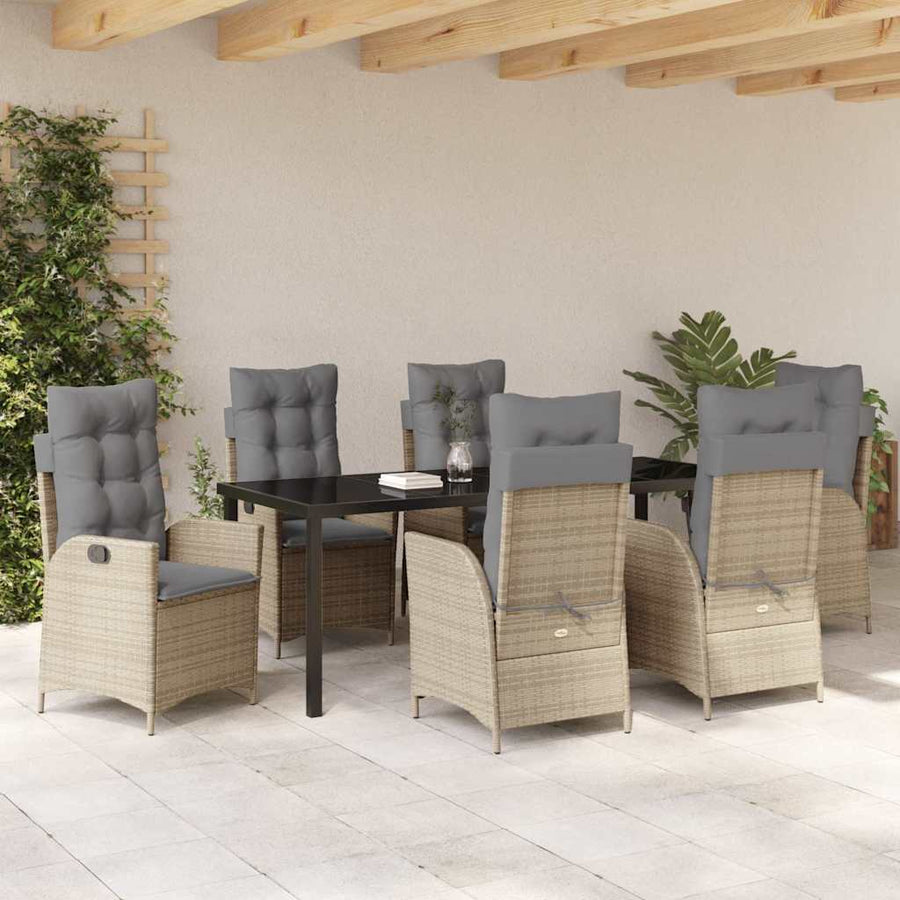 Tuin Eettafelset Met Kussen 7 Pcs Beige Poly Rattan