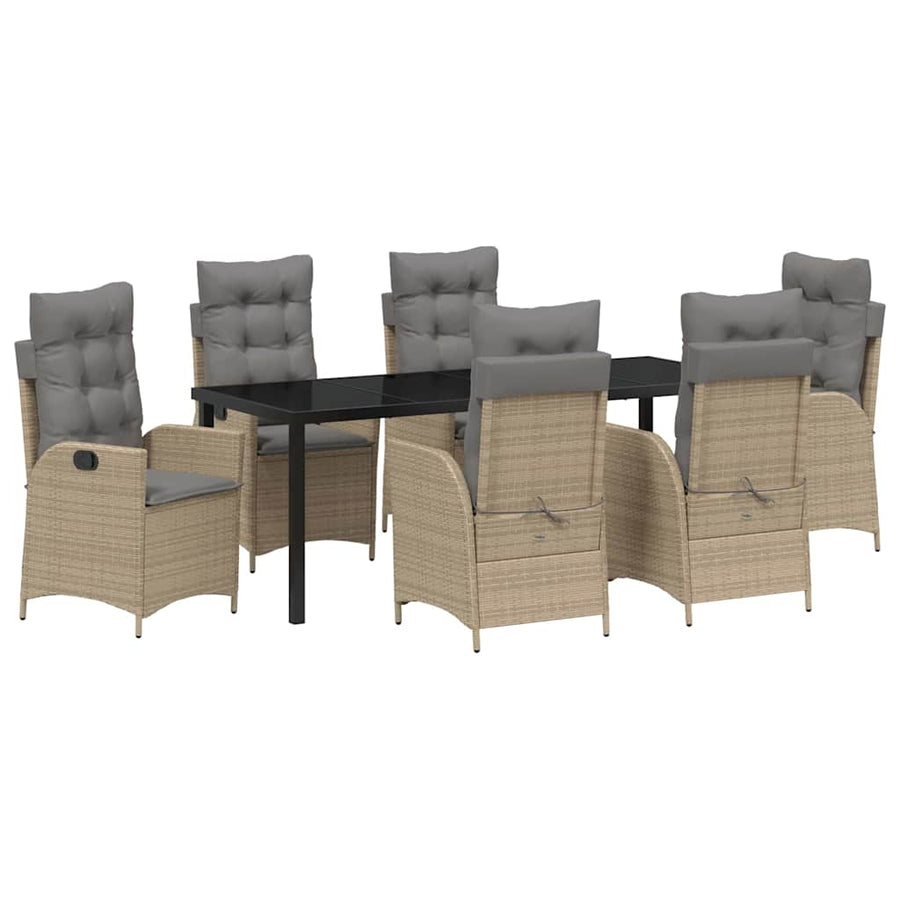 Tuin Eettafelset Met Kussen 7 Pcs Beige Poly Rattan