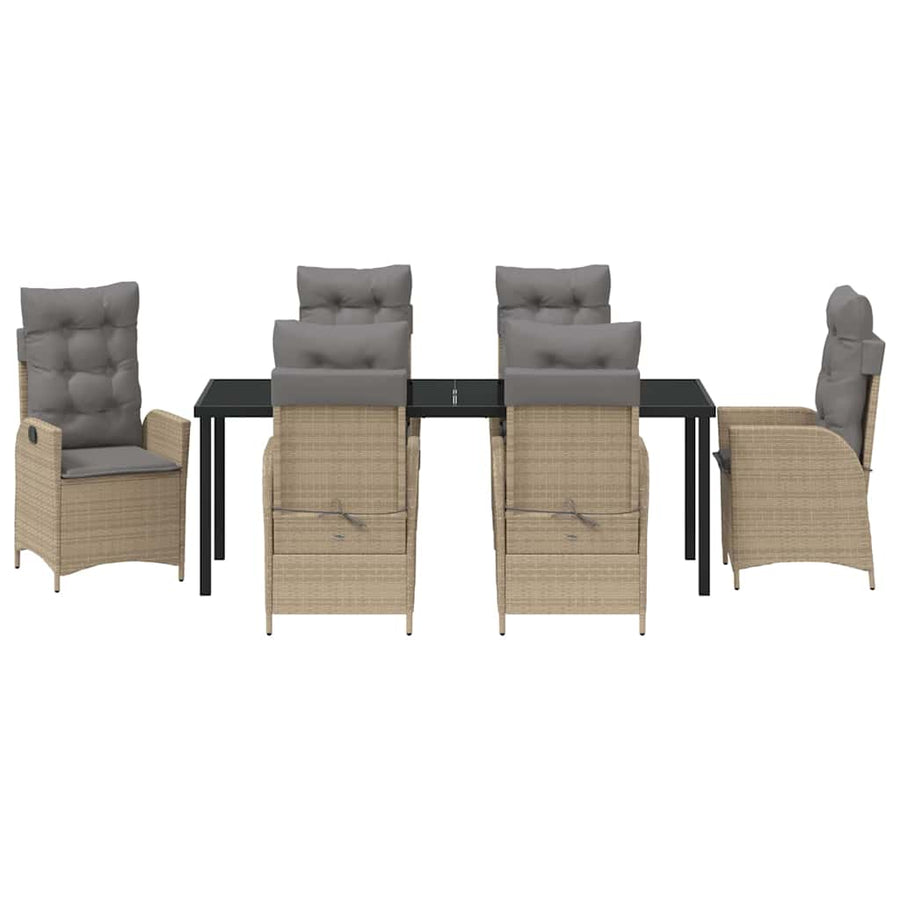 Tuin Eettafelset Met Kussen 7 Pcs Beige Poly Rattan
