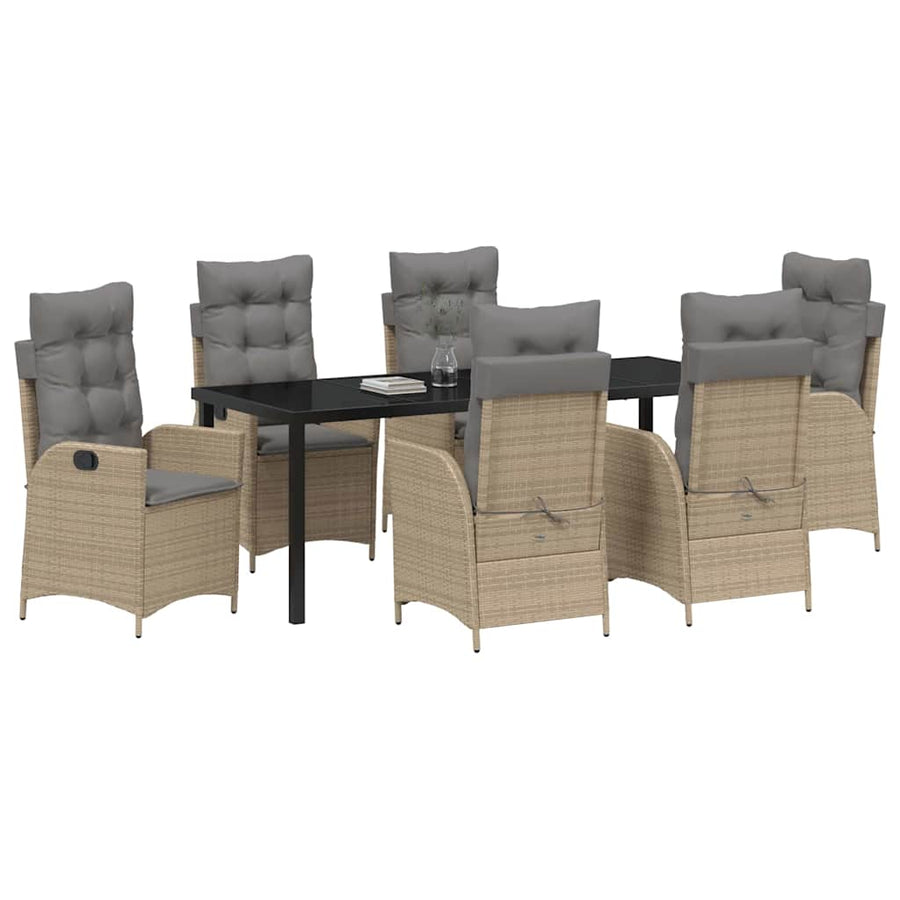 Tuin Eettafelset Met Kussen 7 Pcs Beige Poly Rattan