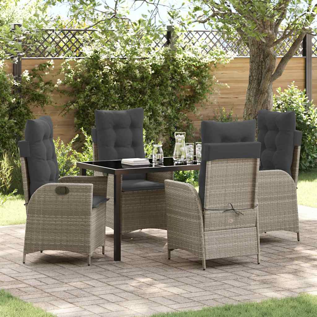 Tuin eettafelset met kussen 5 pcs Lichtgrijs poly rattan