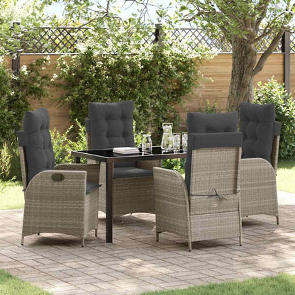 Tuin eettafelset met kussen 5 pcs Lichtgrijs poly rattan
