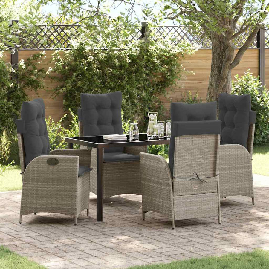 Tuin eettafelset met kussen 5 pcs Lichtgrijs poly rattan