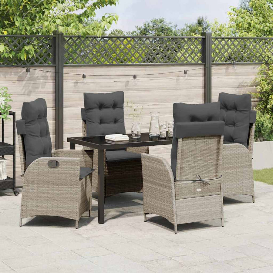 Tuin eettafelset met kussen 5 pcs Lichtgrijs poly rattan