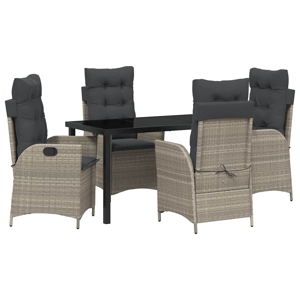 Tuin eettafelset met kussen 5 pcs Lichtgrijs poly rattan