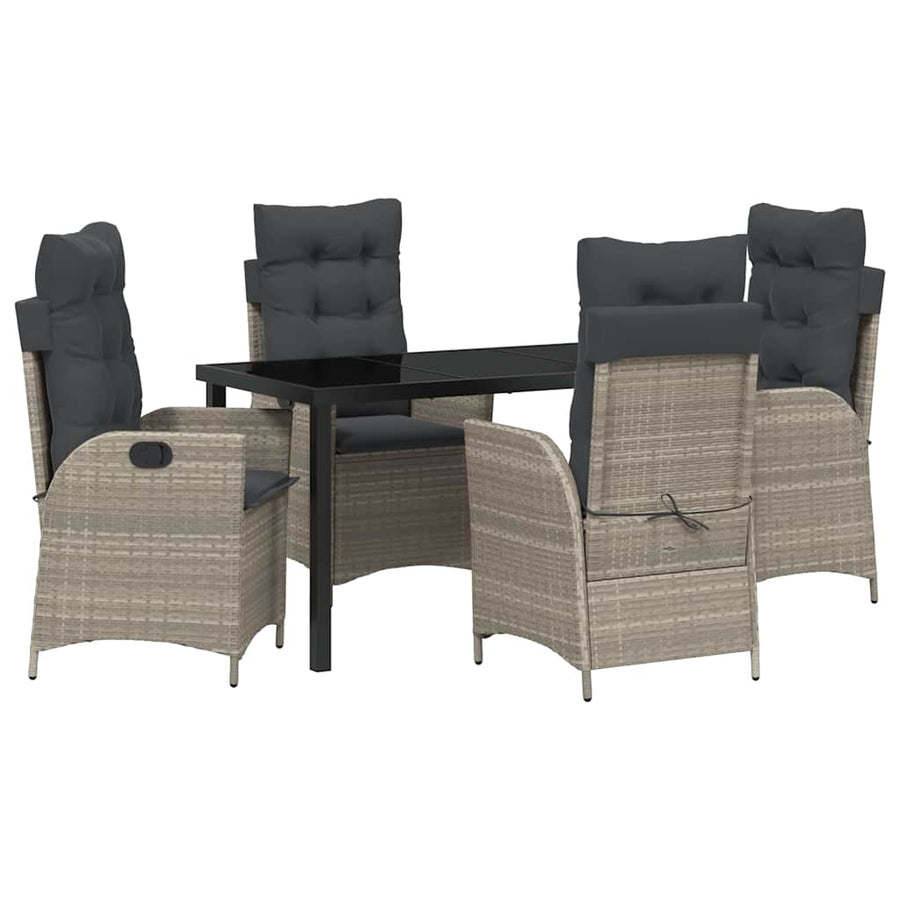 Tuin eettafelset met kussen 5 pcs Lichtgrijs poly rattan