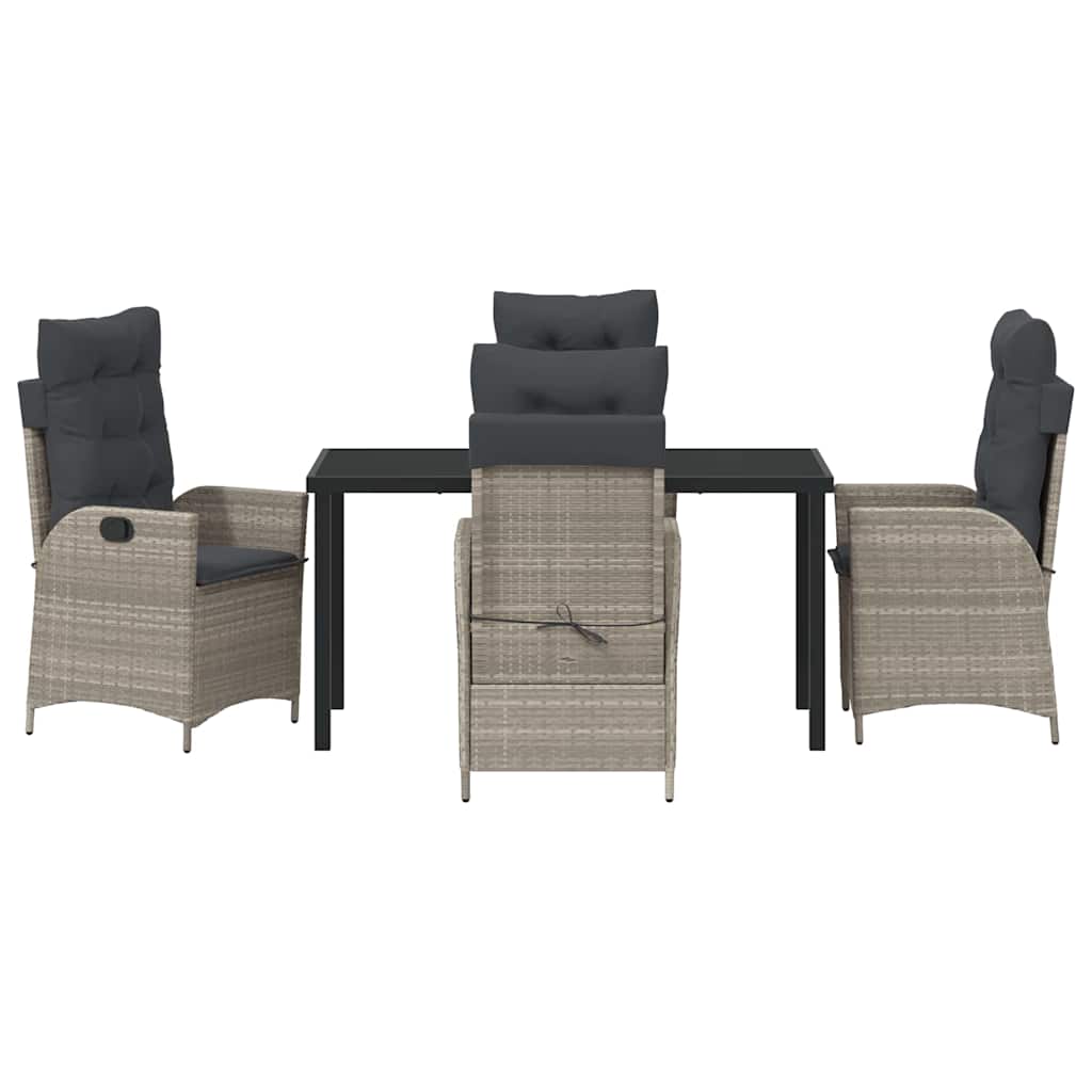 Tuin eettafelset met kussen 5 pcs Lichtgrijs poly rattan