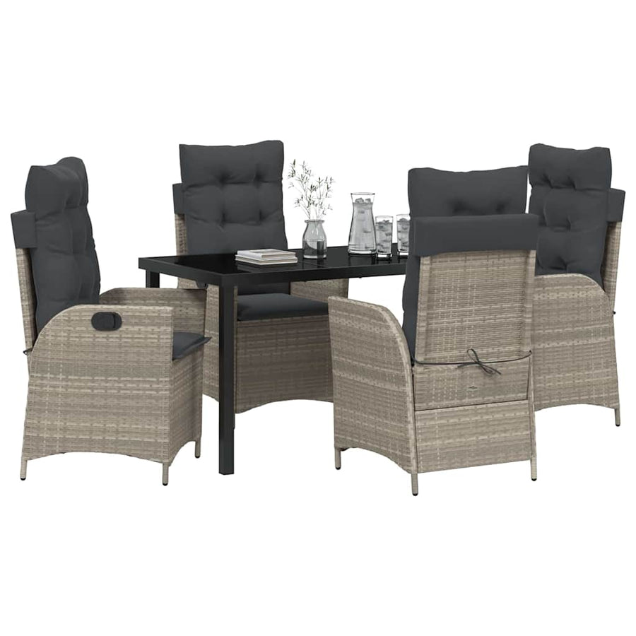 Tuin eettafelset met kussen 5 pcs Lichtgrijs poly rattan