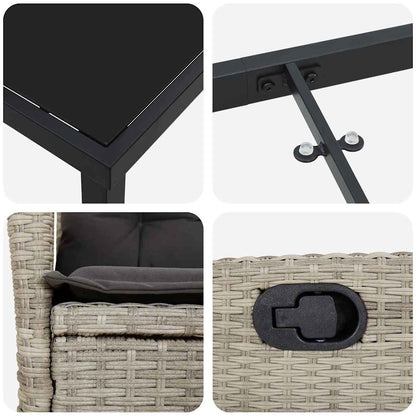 Tuin eettafelset met kussen 7 pcs Lichtgrijs poly rattan