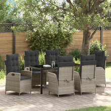 Tuin eettafelset met kussen 7 pcs Lichtgrijs poly rattan