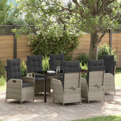 Tuin eettafelset met kussen 7 pcs Lichtgrijs poly rattan
