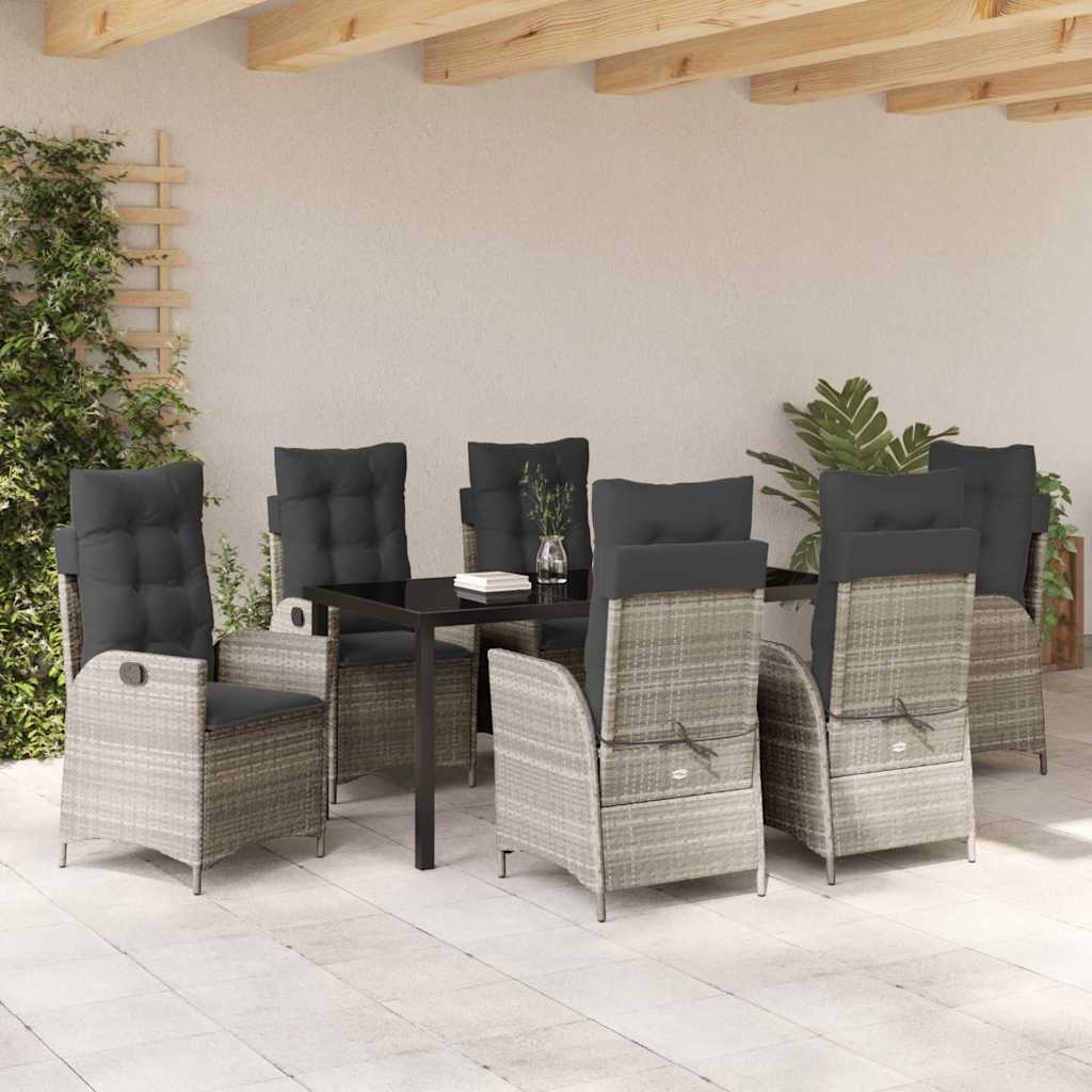Tuin eettafelset met kussen 7 pcs Lichtgrijs poly rattan