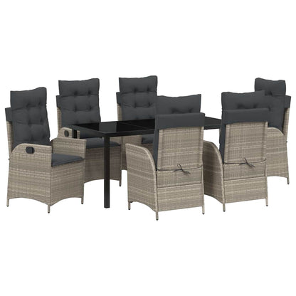 Tuin eettafelset met kussen 7 pcs Lichtgrijs poly rattan