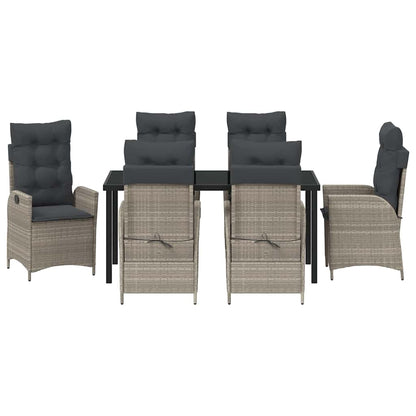 Tuin eettafelset met kussen 7 pcs Lichtgrijs poly rattan