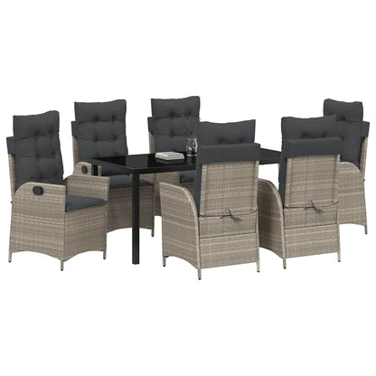 Tuin eettafelset met kussen 7 pcs Lichtgrijs poly rattan