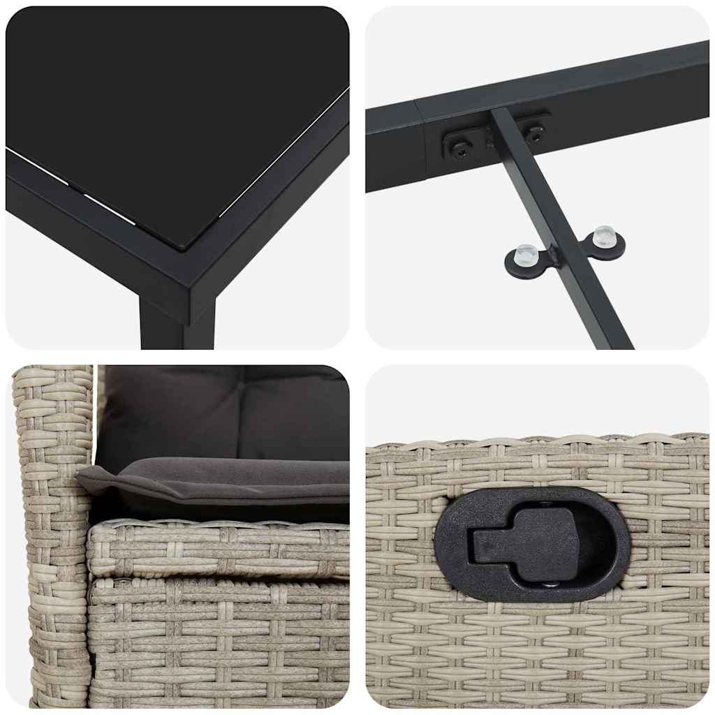 Tuin Eettafelset Met Kussen 7 Pcs Lichtgrijs Poly Rattan