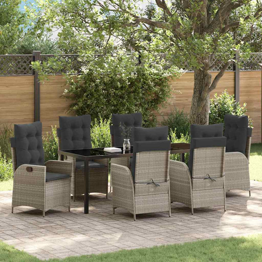 Tuin Eettafelset Met Kussen 7 Pcs Lichtgrijs Poly Rattan