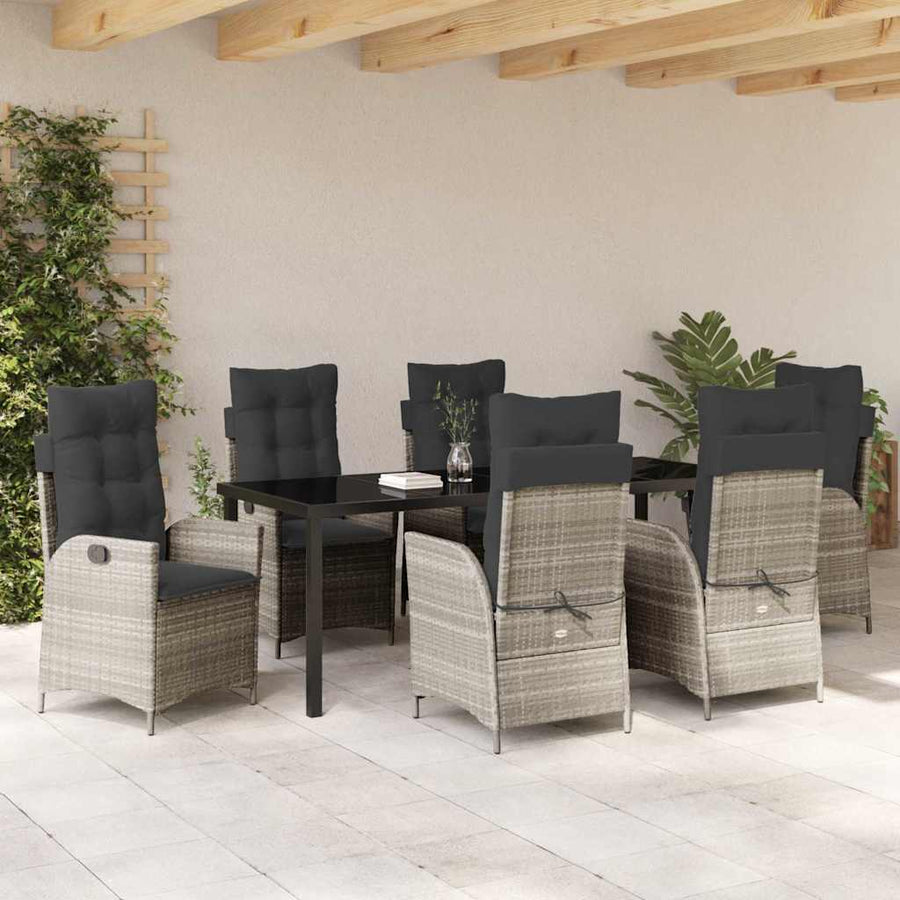 Tuin Eettafelset Met Kussen 7 Pcs Lichtgrijs Poly Rattan