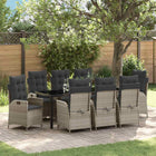Garden dining set with cushion 9 pcs Light grey poly rattan