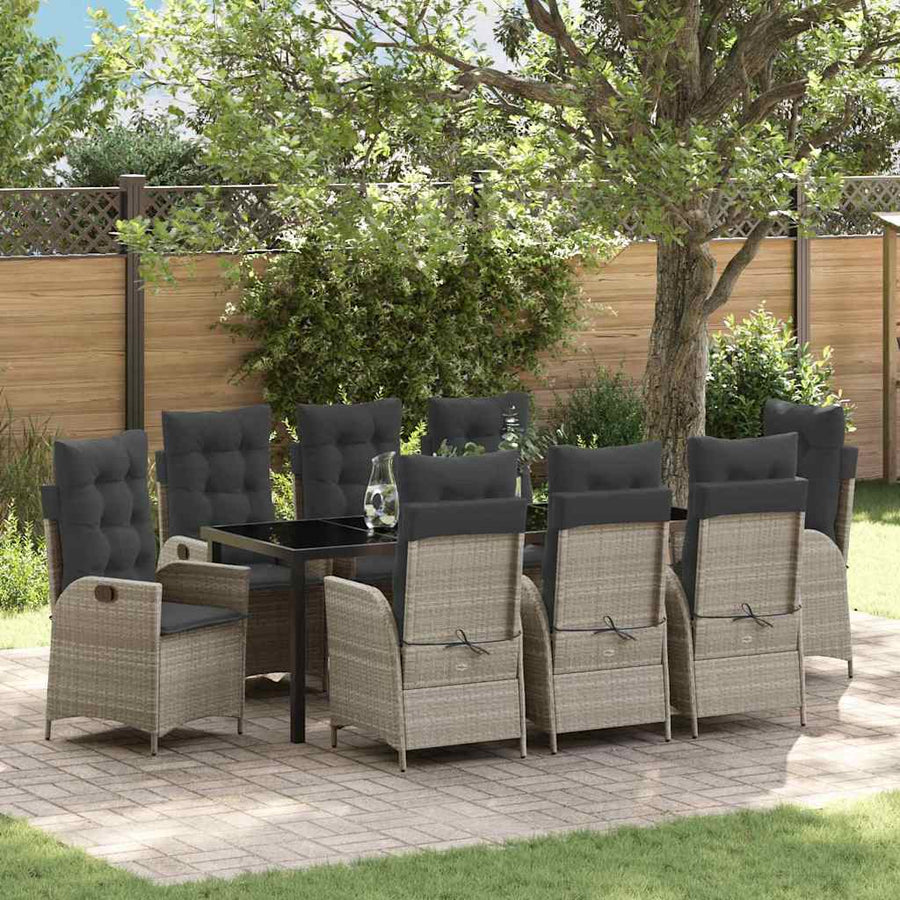 Tuin Eettafelset Met Kussen 9 Pcs Lichtgrijs Poly Rattan