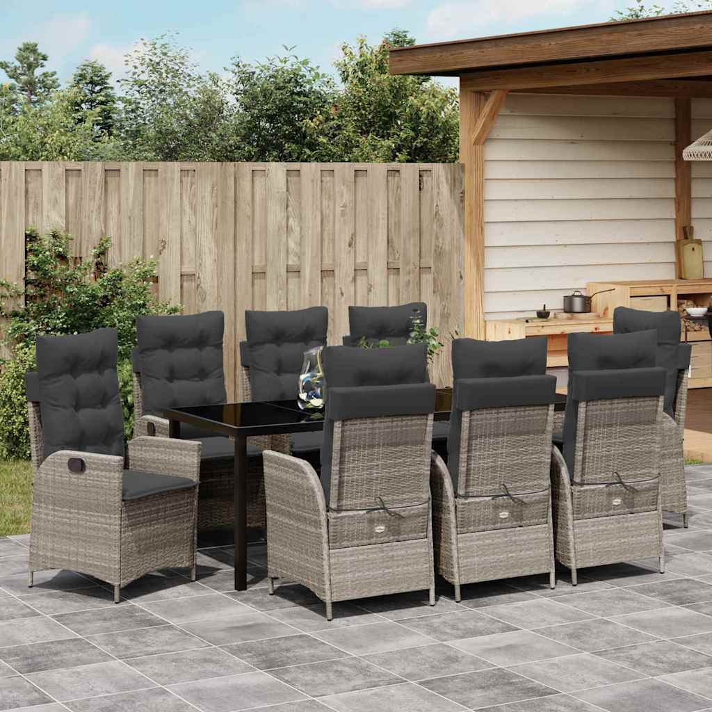 Tuin Eettafelset Met Kussen 9 Pcs Lichtgrijs Poly Rattan