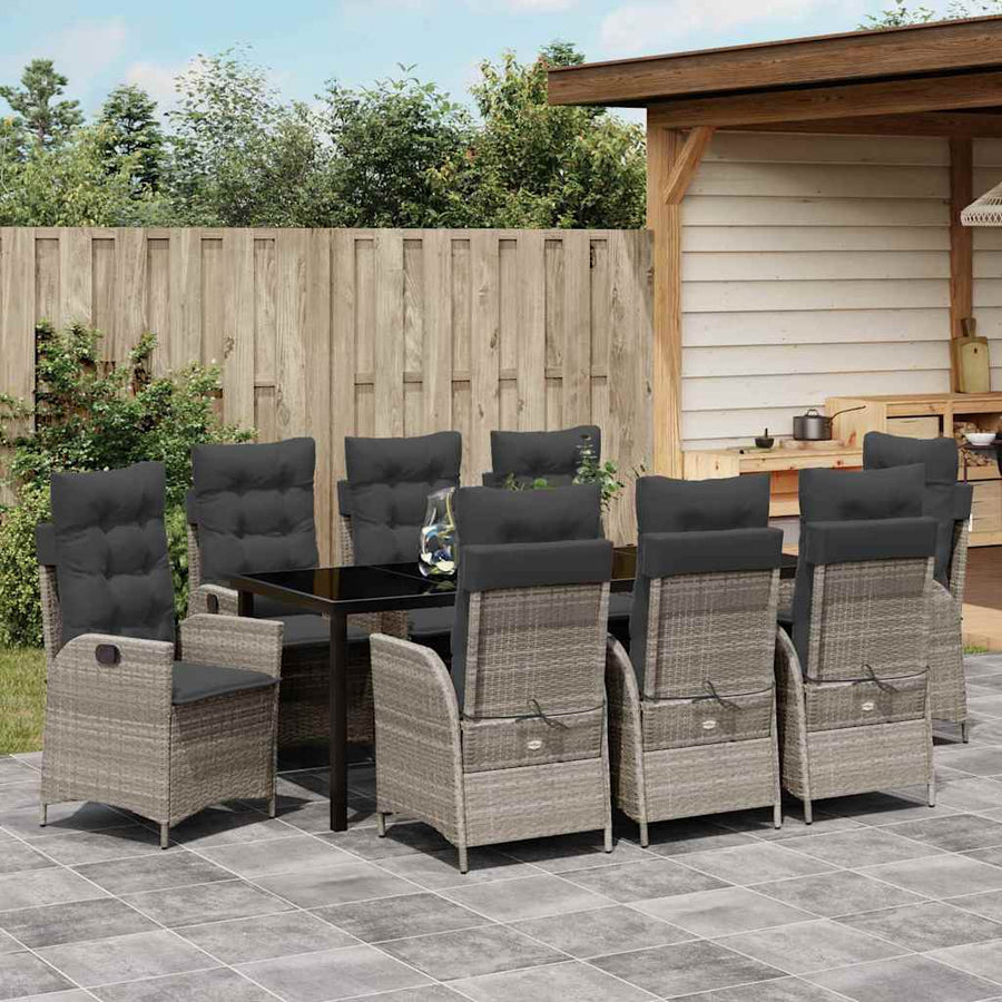 Tuin Eettafelset Met Kussen 9 Pcs Lichtgrijs Poly Rattan