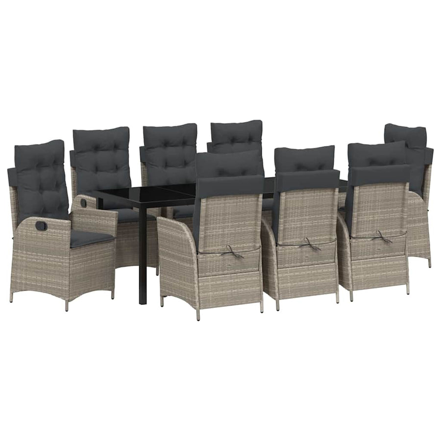Tuin Eettafelset Met Kussen 9 Pcs Lichtgrijs Poly Rattan