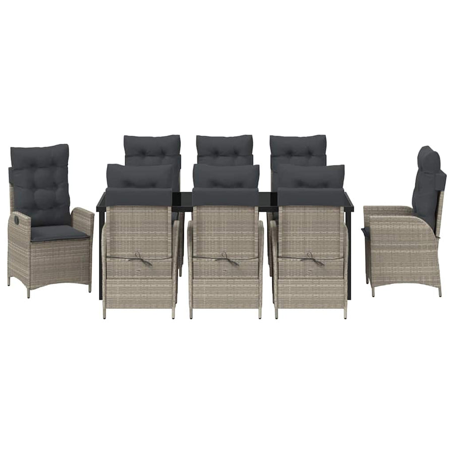 Tuin Eettafelset Met Kussen 9 Pcs Lichtgrijs Poly Rattan