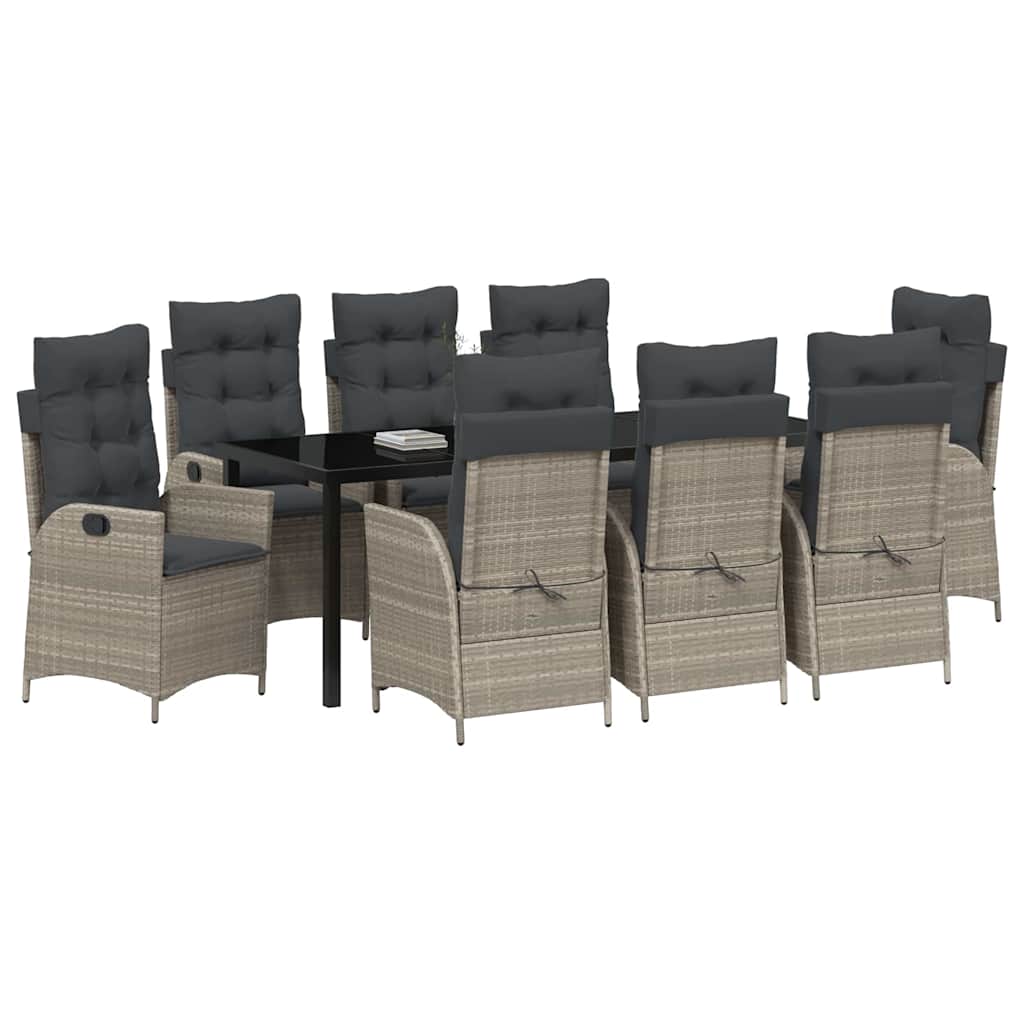 Tuin Eettafelset Met Kussen 9 Pcs Lichtgrijs Poly Rattan
