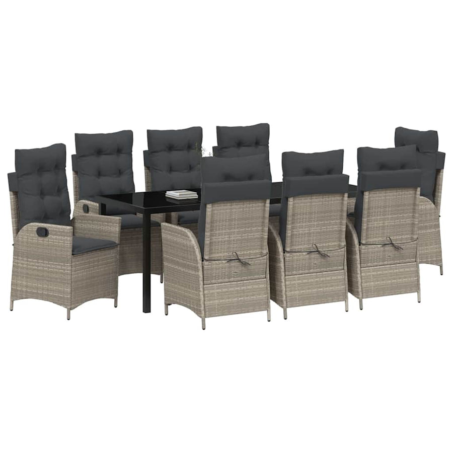 Tuin Eettafelset Met Kussen 9 Pcs Lichtgrijs Poly Rattan