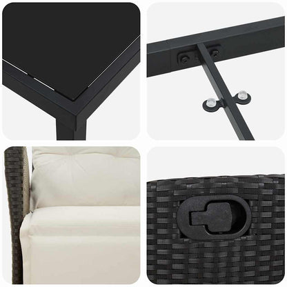 Tuin eettafelset met kussen 5 pcs Zwart poly rattan