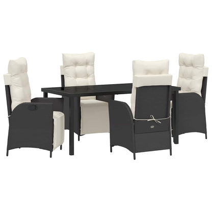 Tuin eettafelset met kussen 5 pcs Zwart poly rattan