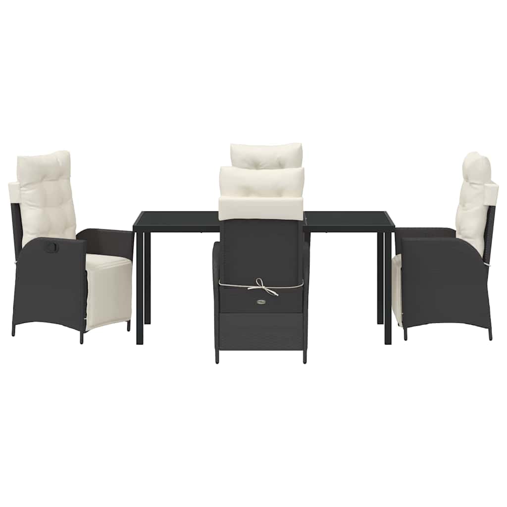 Tuin eettafelset met kussen 5 pcs Zwart poly rattan