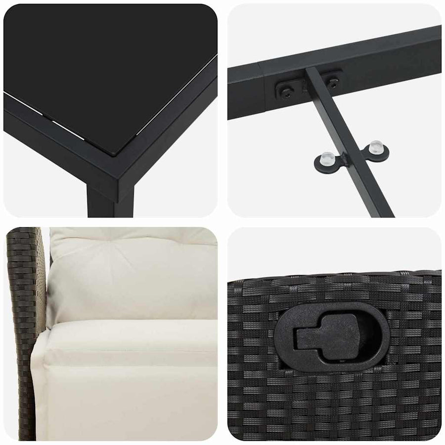 Tuin Eettafelset Met Kussen 7 Pcs Zwart Poly Rattan