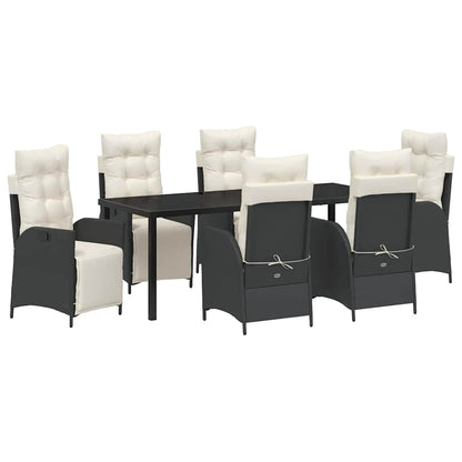 Tuin Eettafelset Met Kussen 7 Pcs Zwart Poly Rattan