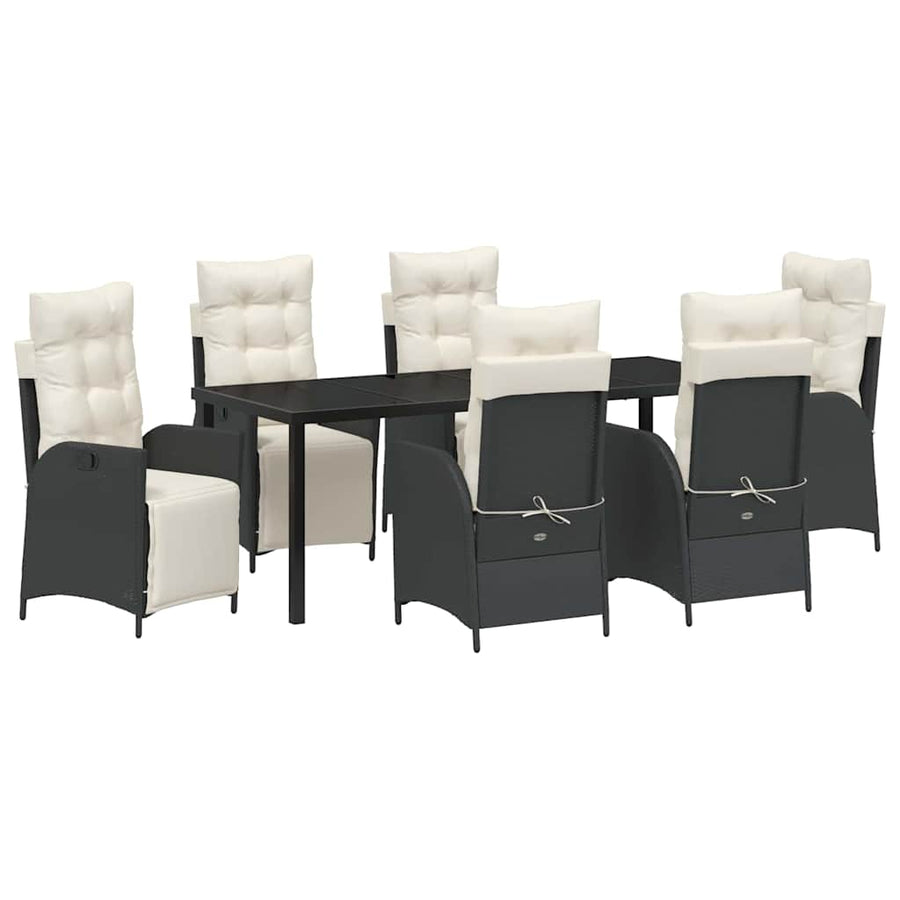 Tuin Eettafelset Met Kussen 7 Pcs Zwart Poly Rattan