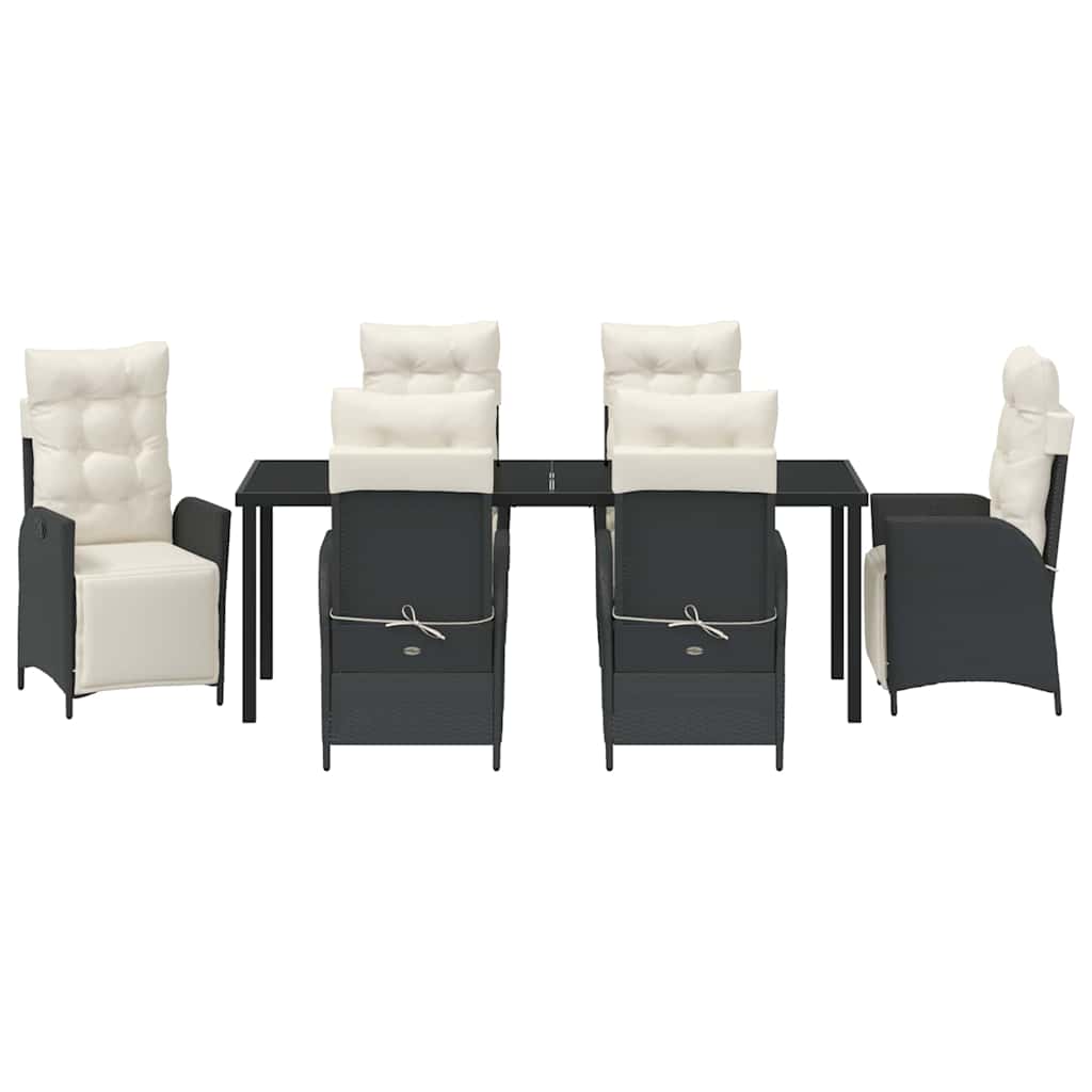 Tuin Eettafelset Met Kussen 7 Pcs Zwart Poly Rattan