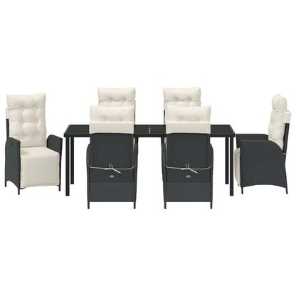 Tuin Eettafelset Met Kussen 7 Pcs Zwart Poly Rattan