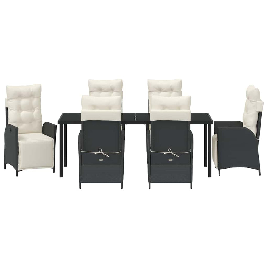 Tuin Eettafelset Met Kussen 7 Pcs Zwart Poly Rattan