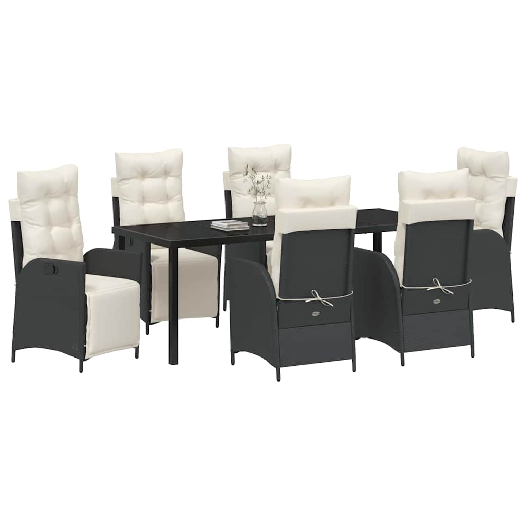 Tuin Eettafelset Met Kussen 7 Pcs Zwart Poly Rattan