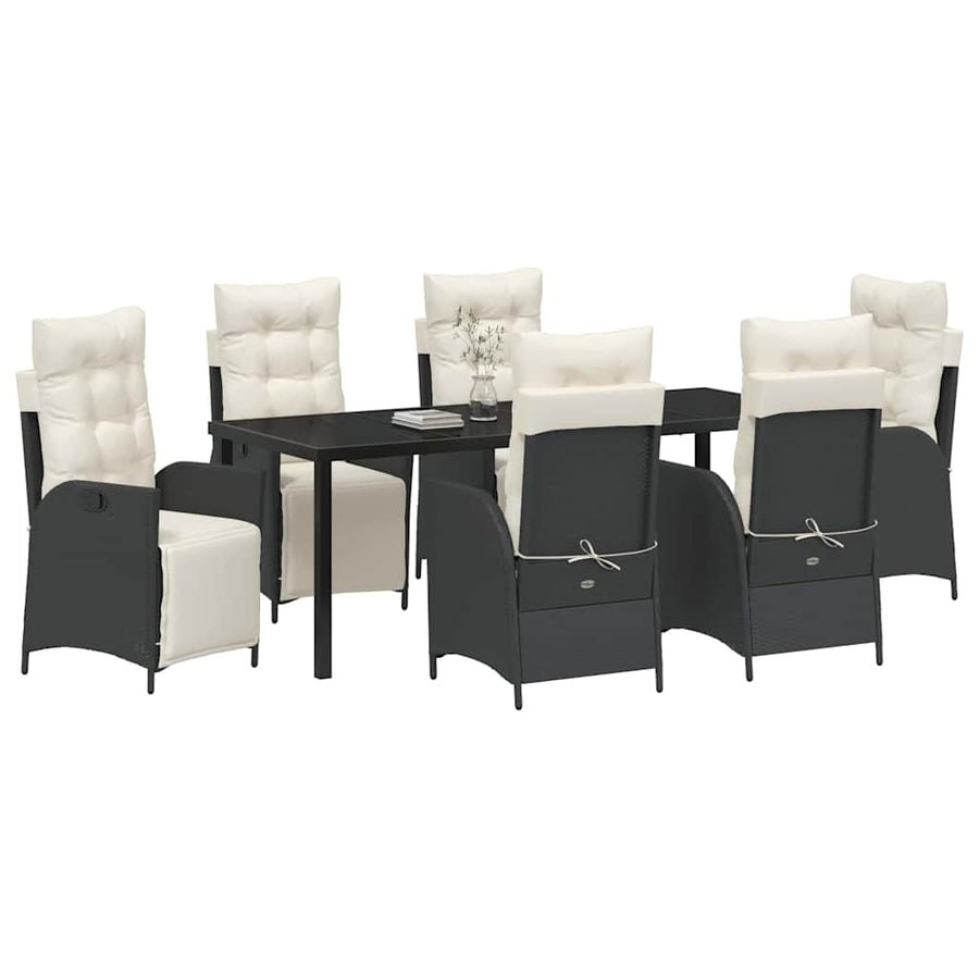 Tuin Eettafelset Met Kussen 7 Pcs Zwart Poly Rattan