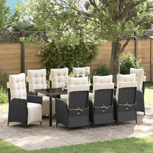 Tuin Eettafelset Met Kussen 9 Pcs Zwart Poly Rattan