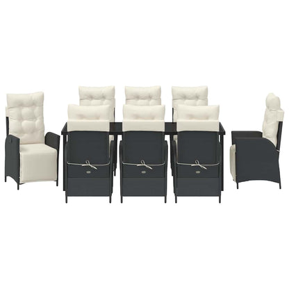 Tuin Eettafelset Met Kussen 9 Pcs Zwart Poly Rattan