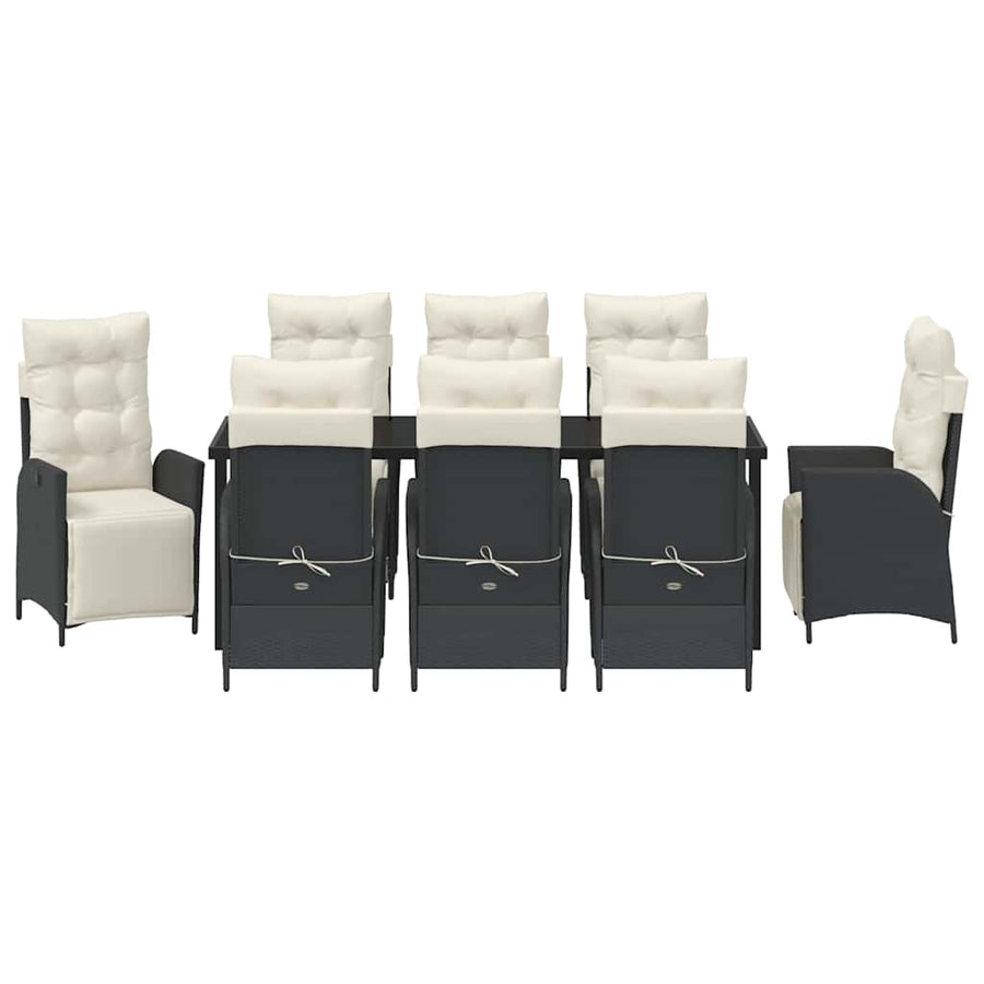 Tuin Eettafelset Met Kussen 9 Pcs Zwart Poly Rattan