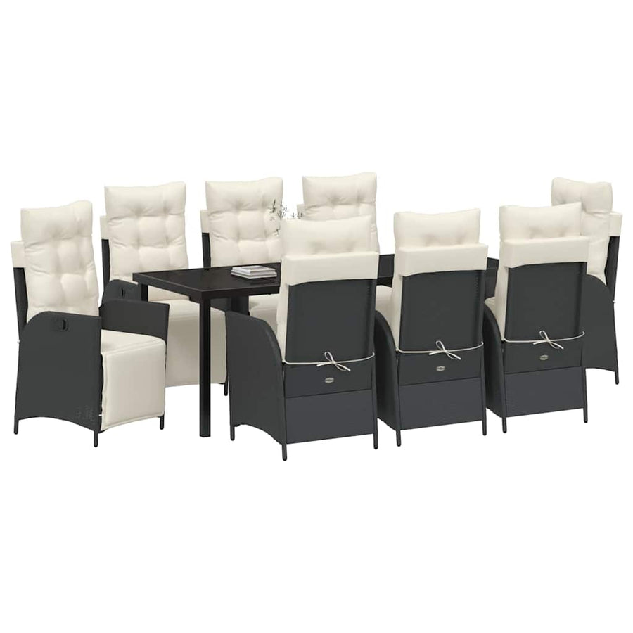 Tuin Eettafelset Met Kussen 9 Pcs Zwart Poly Rattan